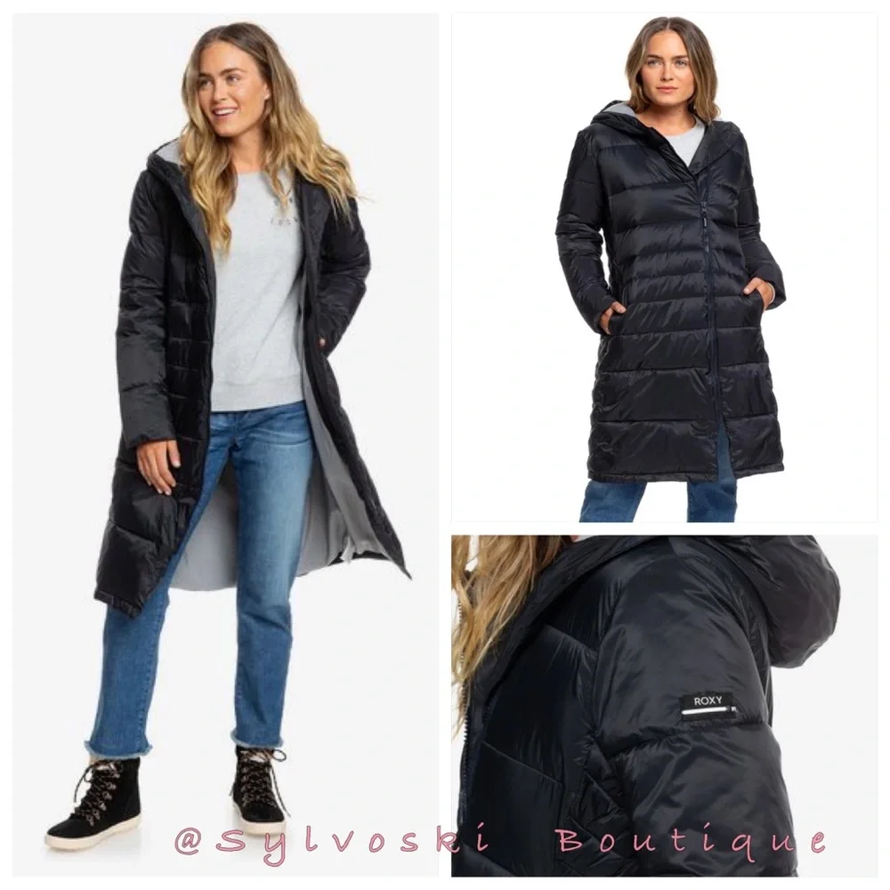 🔥 ROXY Everglade - Longline Hooded Waterproof Puffer Jacket NWT - Picture 4 of 15